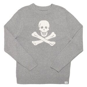 Gray Crewneck Sweater with Skull Design
